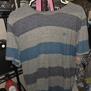 Aeropostale Gray and Blue Casual Striped Tee